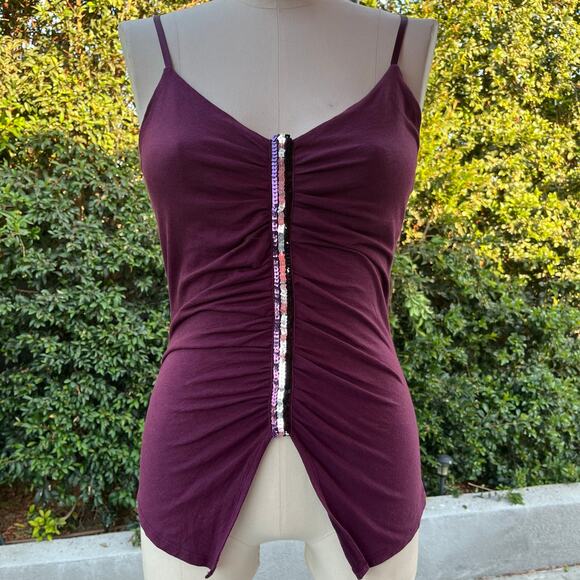 Meghan Noland Los Angeles Sequin Embellished Y2K Purple Cami Tank Top - Picture 1 of 6